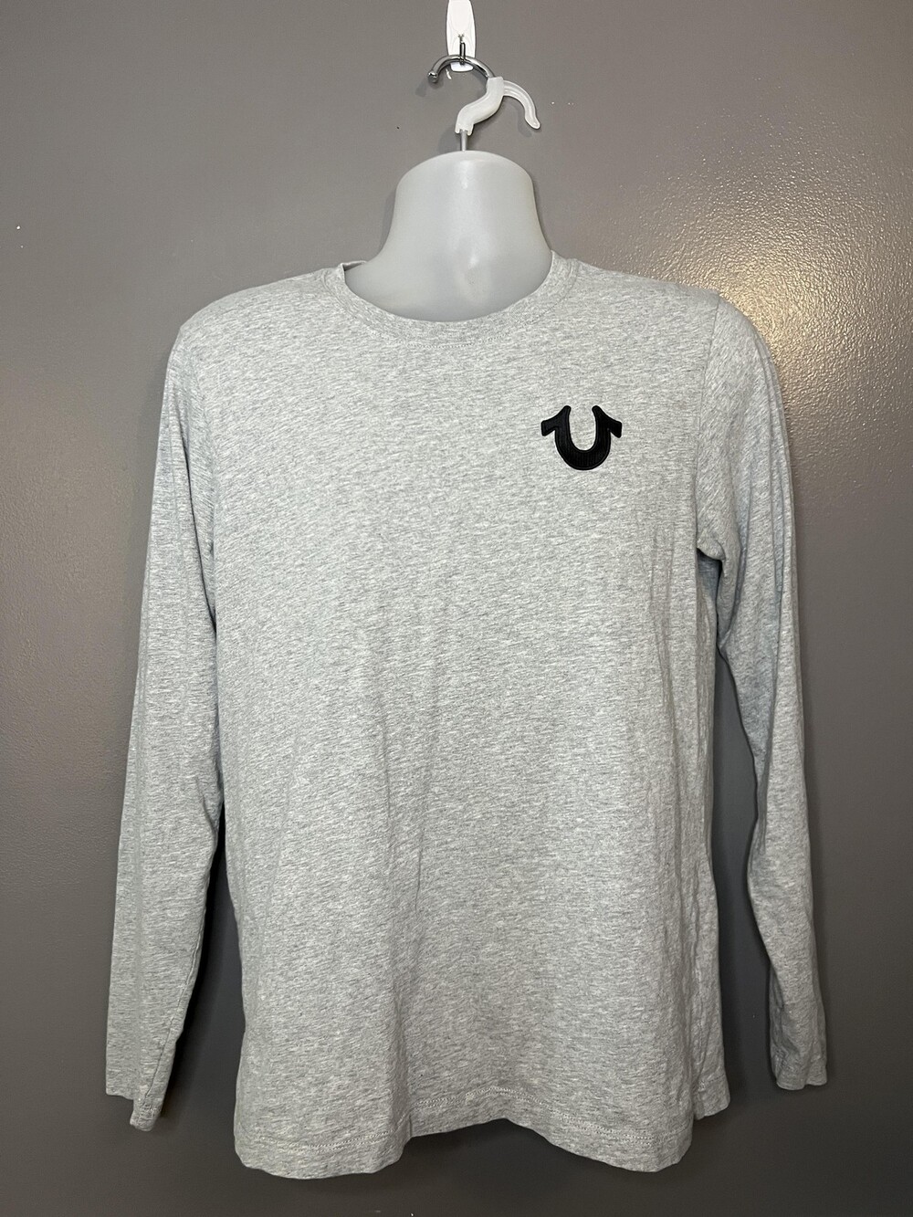 True Religion Shirt Mens Medium Gray Long Sleeve Horseshoe Logo Casual
